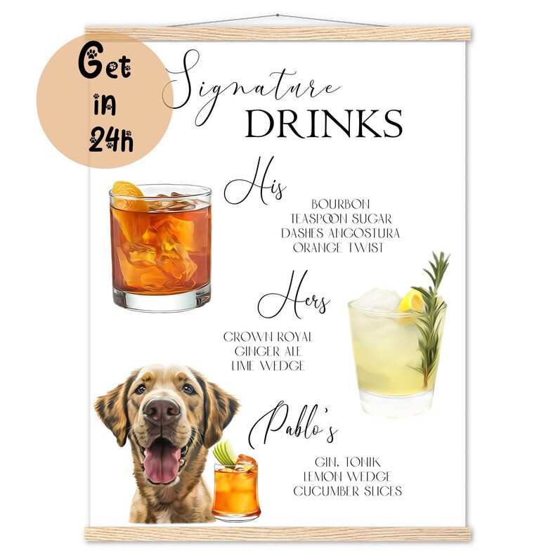 Custom Pet Bar Menu Sign His and Hers Signature Drink With Dog Custom Drink Personalised Wedding ... | Etsy (US)
