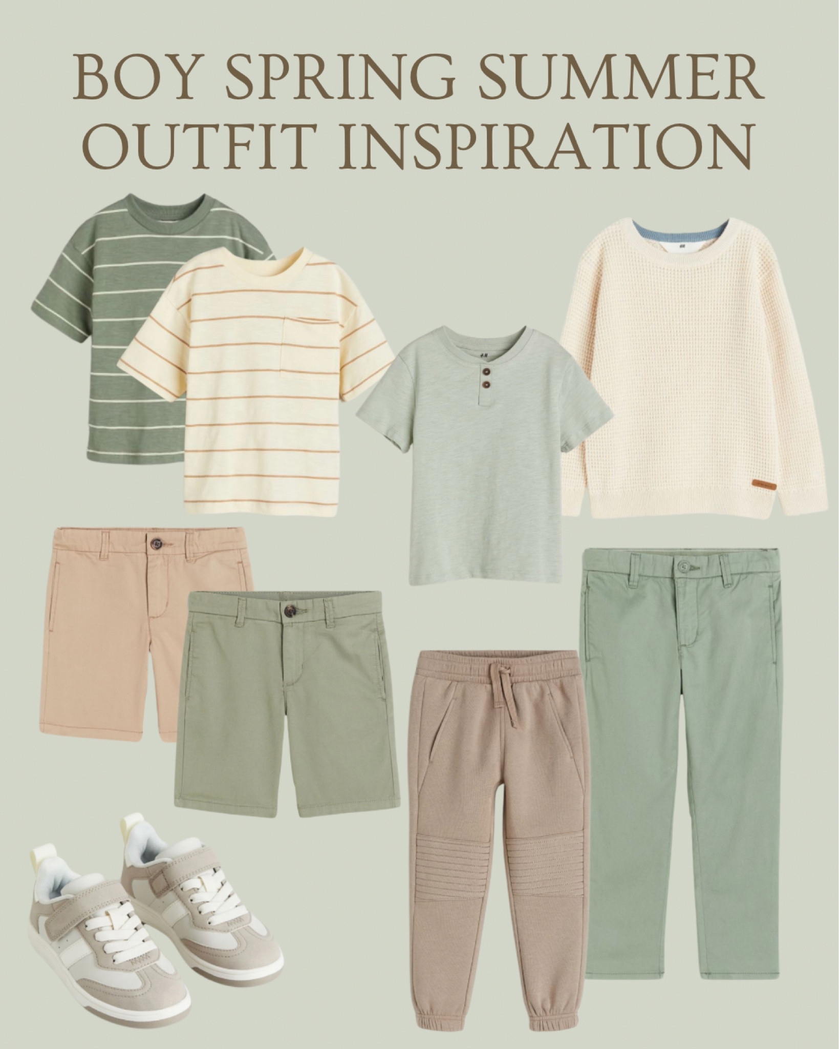 Neutral Spring Summer Outfit Ideas for boys age 1.5-10.

Prices start from just £2.99!

Boys fashion - classic fashion - neutral fashion / toddler boy clothing - chino shorts / short sleeve T shirts / spring vacation - summer holiday - layering pieces - sage green and beige - knitted lightweight sweaters - H&M kids - h and m baby - boys clothes - stylish kids clothes - affordable kids wear 

#LTKfindsunder50 #LTKkids #LTKtravel