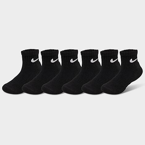 Nike Little Kids' Dri-FIT Ankle Socks (6-Pack) in Black/Black Size 5-7 Cotton/Nylon/Polyester | Finish Line (US)
