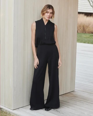 Spanx Women's SPANX AirEssentials Shawl Collar Half Zip Top Jumpsuit in Black | Spanx