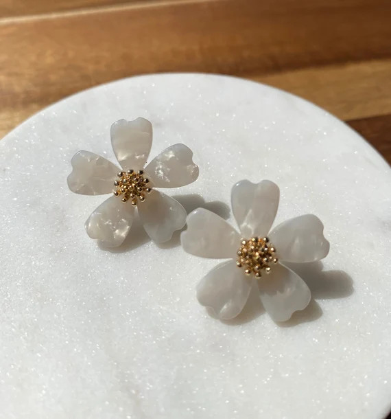 Tortoise Acrylic Flower Earring Italian Tortoise Tortoise - Etsy | Etsy (US)