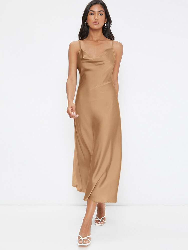 SHEIN BASICS Cowl Neck Solid Slip Dress | SHEIN