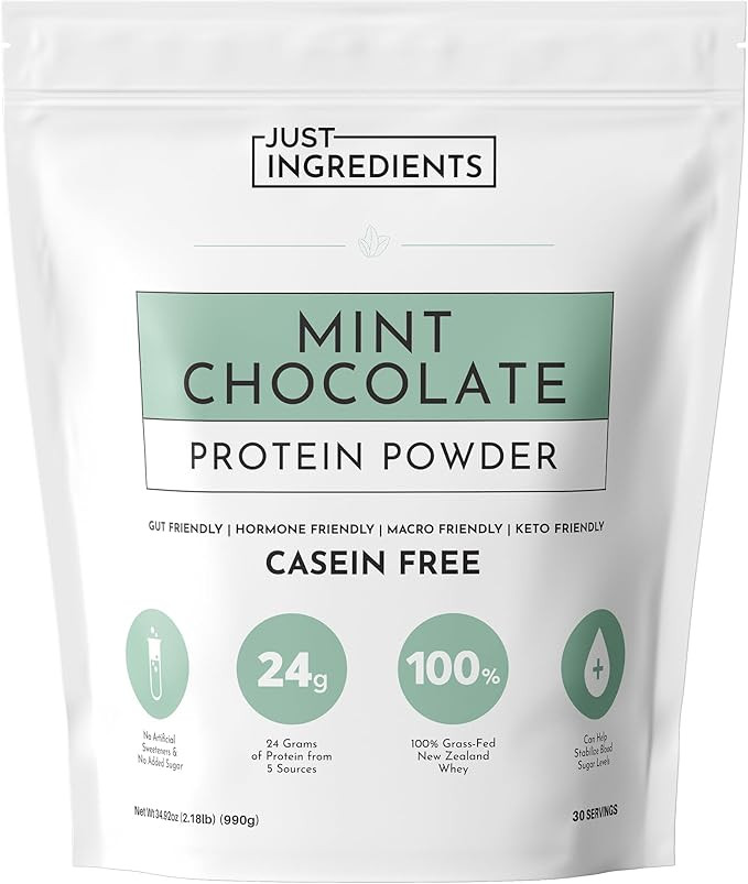 JUST INGREDIENTS Mint Chocolate Protein Powder – 30 Serving Bag – Grass-Fed Whey & Plant Prot... | Amazon (US)