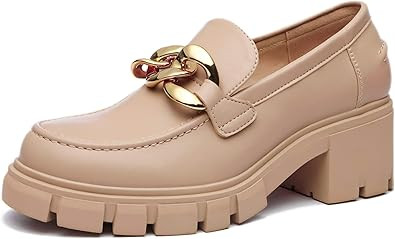 Amazon.com | Athlefit Women's Platform Chunky Loafers Comfortable Slip on Lug Sole Business Apric... | Amazon (US)