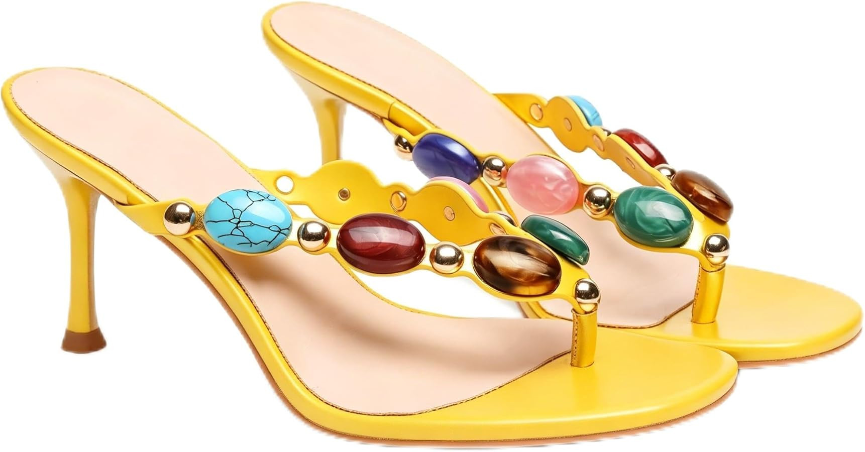 Oakmoo Women's Jeweled Thong Strappy Sandal Summer Mules Kitten Heels Flip Flop Round Open Toe Mi... | Amazon (US)