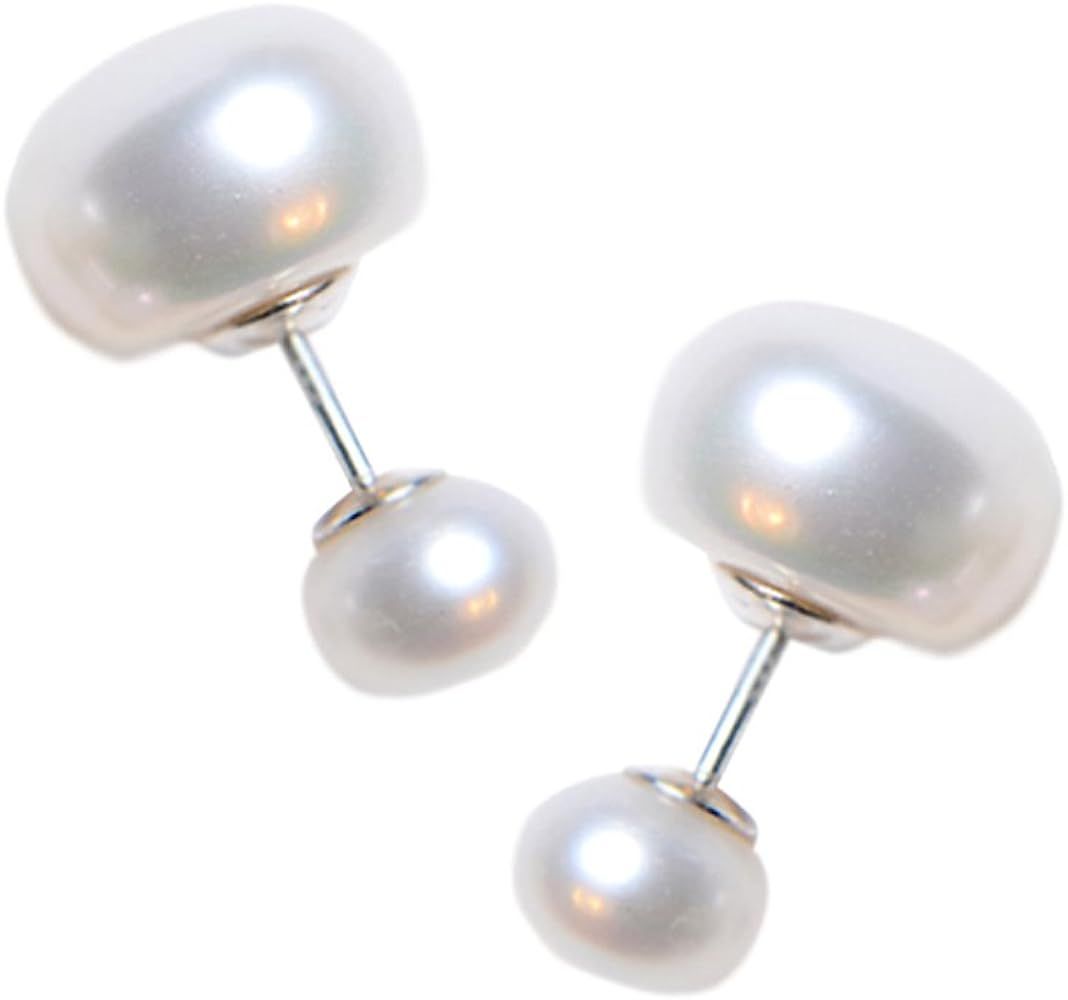 Rakumi Double Sided Pearl Studs Earrings White Seashell Pearl Studs Earrings | Amazon (US)