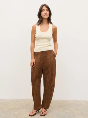 Ami Barrel Leg Suede Trousers - Tan Brown | Pretty Lavish (UK)