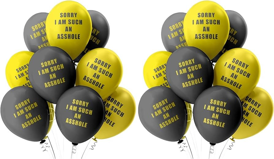 "Sorry I'm Such an Asshole" 12-Inch Jumbo Party Balloons (20 Pack) - 10 Black and 10 Gold | Amazon (US)