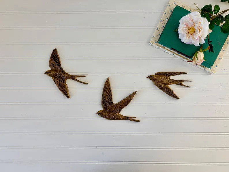 Vintage Style Gold Swallow Wall Decor Set of 3 Flying Bird Wall Hangings Three Swallow MCM Bird W... | Etsy (Global)