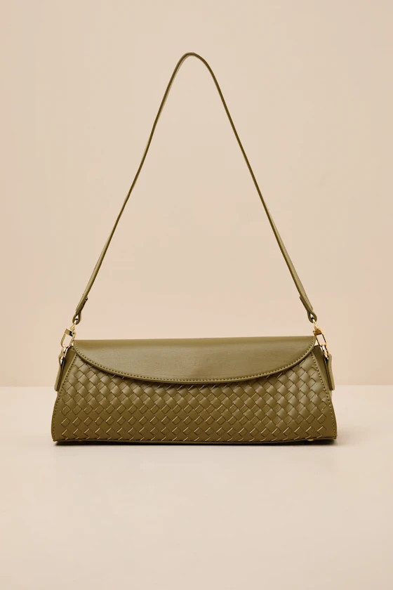 Edwina Olive Vegan Leather Woven Barrel Shoulder Bag | Lulus