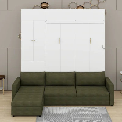 Queen Size Murphy Bed With Sofa And Shelves | Wayfair North America