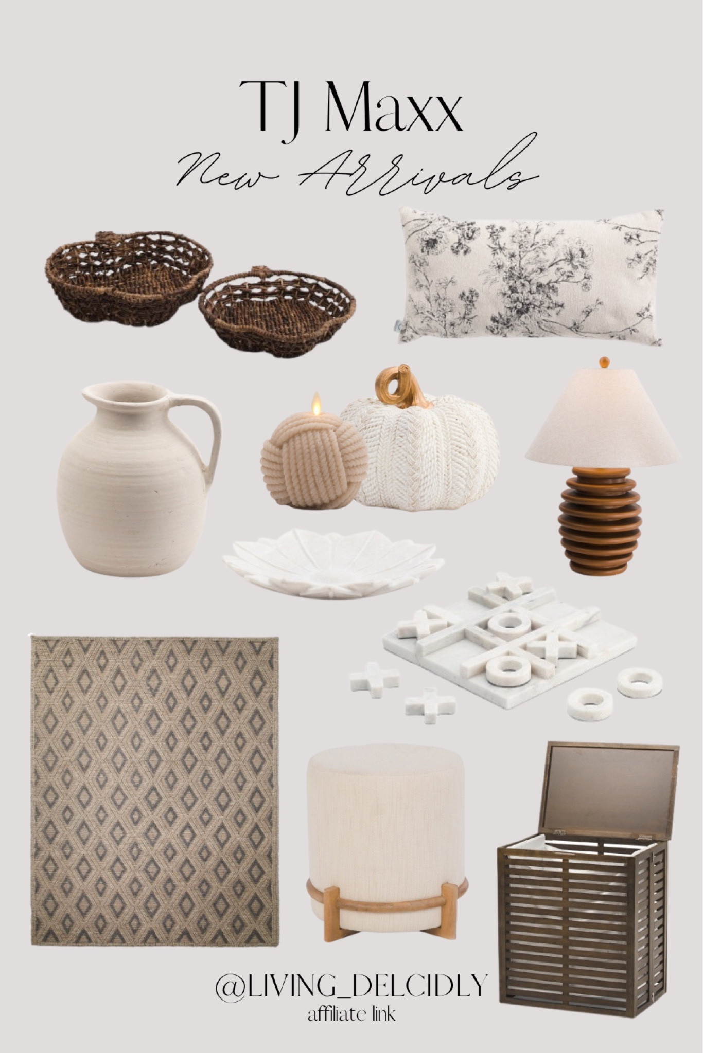 New arrivals at TJ Maxx✨

Fall Decor | Fall Styling | Decorative Basket Tray | Floral Pillows | Ceramic Pitcher Vase | Candle | Faux Pumpkin | Table Lamp | Rug | Ottoman | Laundry Hamper | Decorative Bowl | Marble Tic Tac Toe

#LTKHome #LTKSeasonal