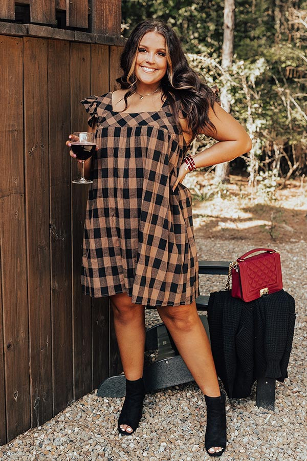 Trend Forecast Gingham Dress In Brown Curves | Impressions Online Boutique