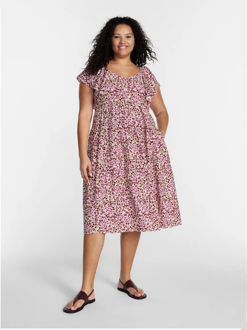 Terra & Sky Women's Plus Midi Dress with Flutter Sleeves, Sizes 0X-5X | Walmart (US)