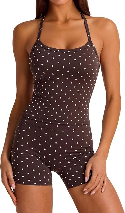SUUKSESS Women 2 Piece Workout Sets High Waisted Biker Shorts with Pockets Built in bra Racerback... | Amazon (US)