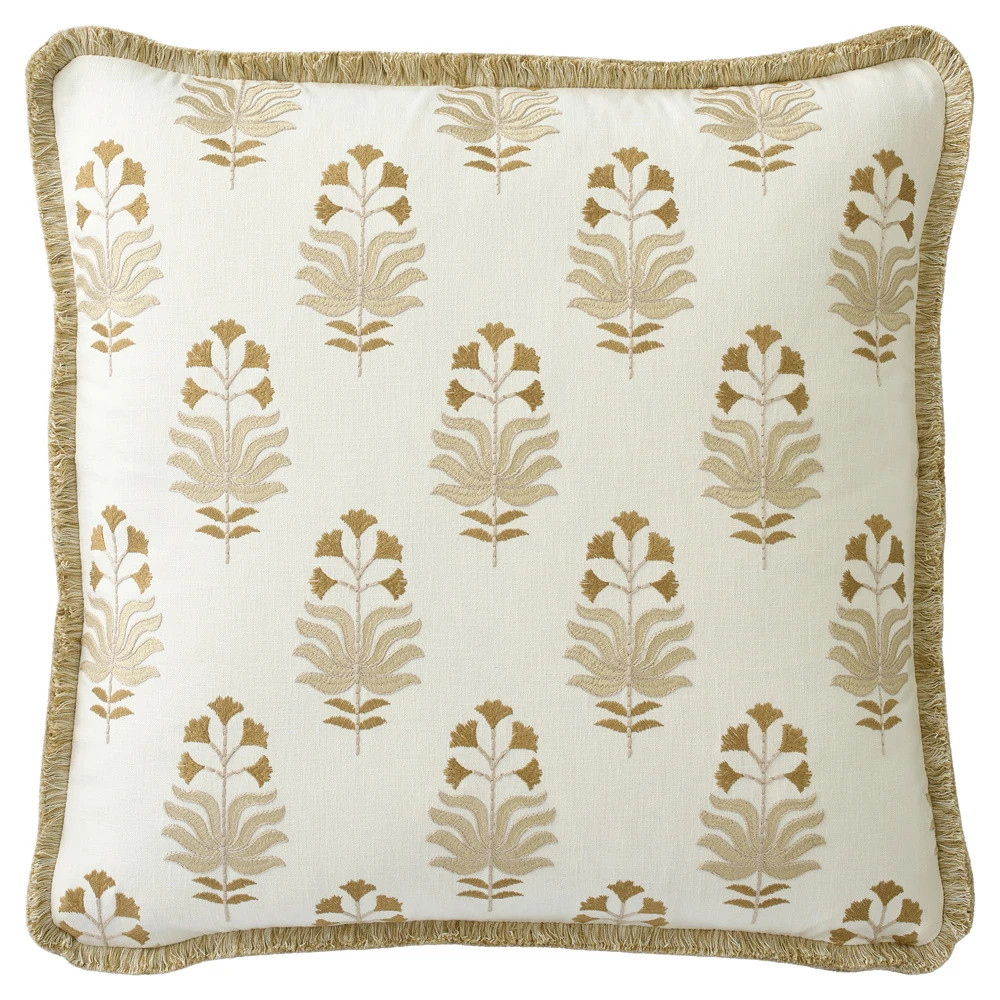 Jemma Flax Throw Pillow - 22x22 | Kathy Kuo Home