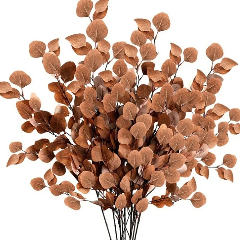 6PCS Artificial Fall Eucalyptus Stems 33.8 Inch - Realistic Brown & Orange Faux Eucalyptus Branch... | Walmart (US)
