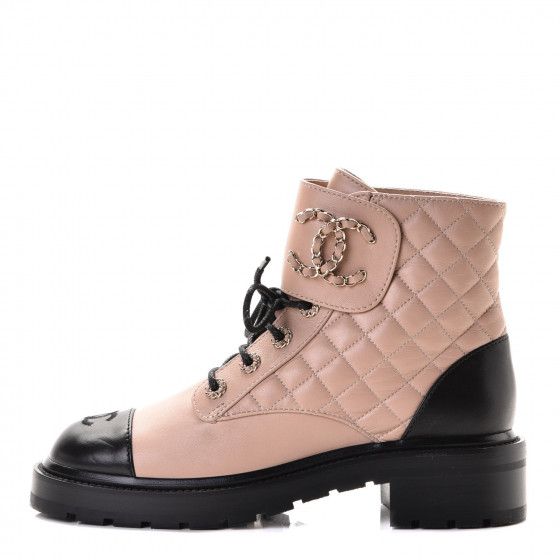 CHANEL

Calfskin Quilted Lace Up Combat Boots 39 Beige Black | Fashionphile