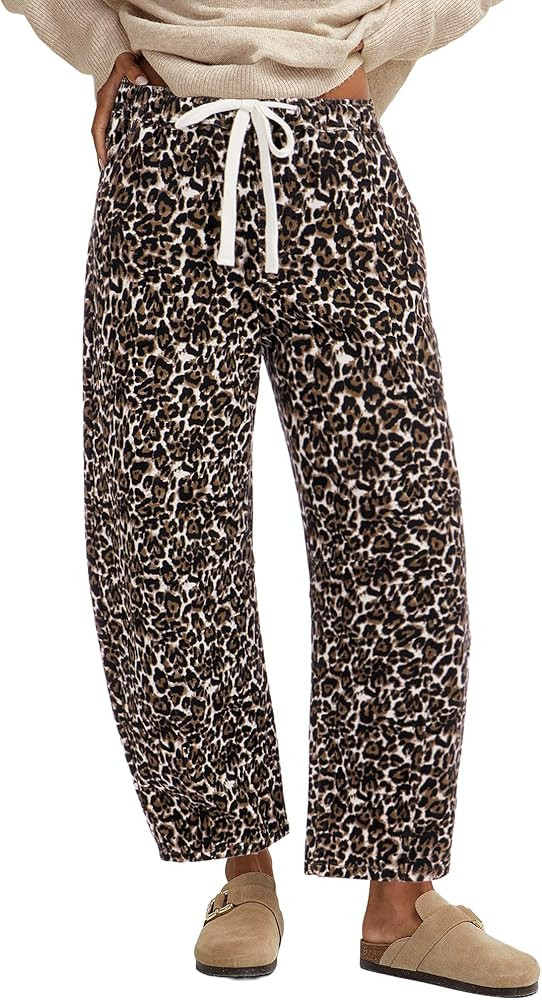 GRAPENT Barrel Jeans for Women Trendy High Waisted Pull On Wide Leg Cropped Leopard Cheetah Print... | Amazon (US)
