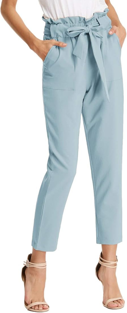 GRACE KARIN Women's Cropped Paper Bag Waist Pants with Pockets | Amazon (US)