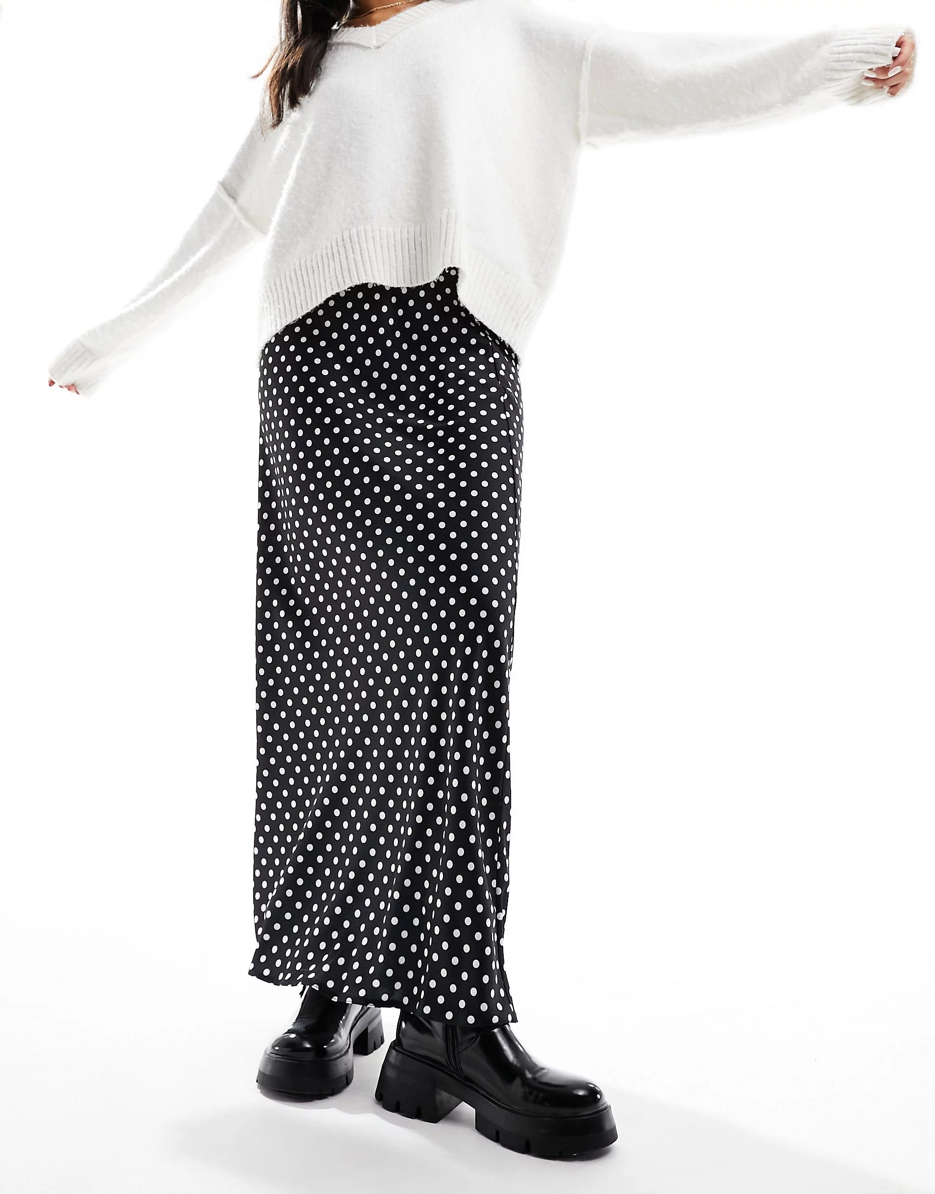 ASOS DESIGN satin bias maxi skirt in spot print | ASOS (Global)