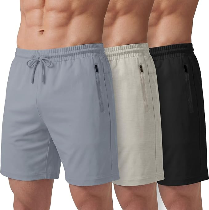 PURE CHAMP Athletic Shorts for Men 3 Pack Casual Shorts 8" Basketball Gym Shorts with Zipper Pock... | Amazon (US)