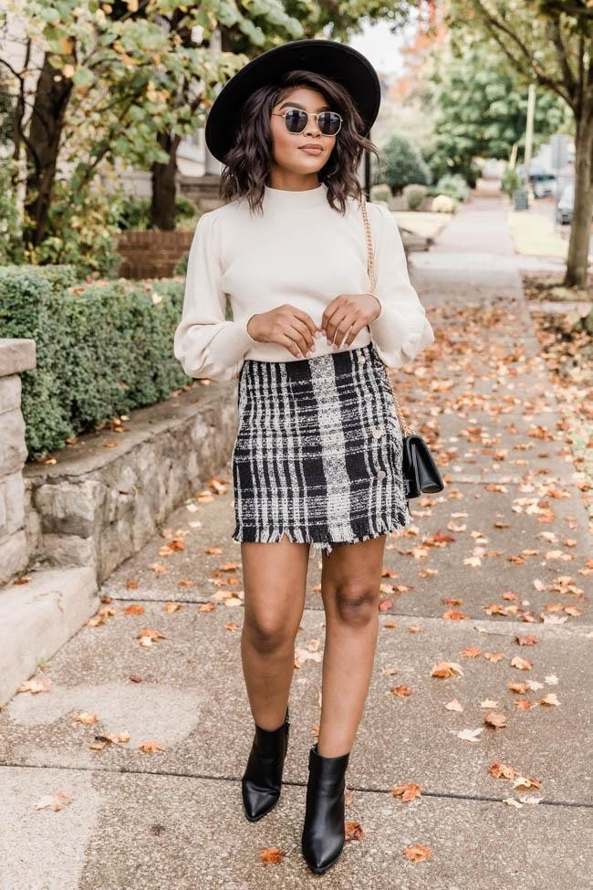 Relive The Magic Tweed Black Skirt | The Pink Lily Boutique