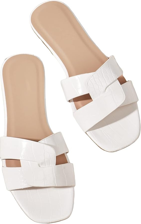 GORGLITTER Women's Square Open Toe Twist Flat Sandals Comfort Slide Sandals | Amazon (US)