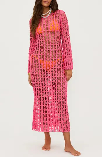 Beach Riot Ariana Open Stitch Cotton Cover-Up Dress in Hot Coral at Nordstrom Rack, Size X-Large | Nordstrom Rack