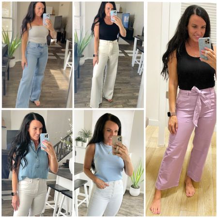 Loft Sale on my FAV spring finds! ! 💜 

FIT DETAILS:
• Ivory wide leg jeans— fit TTS, I’m in my normal size 4
• Chambray top— I sized down 
• Lavender cropped pants— fit TTS, but I did size down as I think the fabric stretches a little with wear
• Wide leg jeans— my favorite jeans right now! I sized down. They stretch with wear.
• Harbor tank— I size down in these; I have 5 colors from previous years and they’re back in 5 more colors!


#ltkseasonal #ltkfindsunder100 #loftimist @loft cropped pants, wide leg jeans, work outfit, summer outfit, ivory jeans, casual workwear, chambray top

#LTKsalealert #LTKfindsunder100 #LTKworkwear