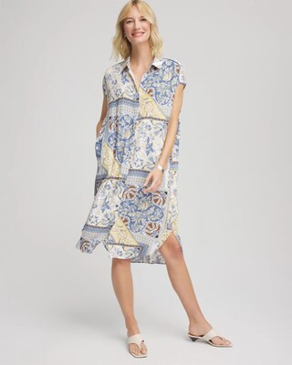 Women's Floral Patchwork Short Shirtdress in White | Chico's | Chico's