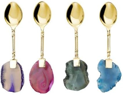Artisan Gold Coffee Spoon with Crystal Accent - Dessert, Tea & Coffee Spoons Set of 4 - Handcraft... | Amazon (US)