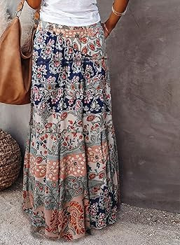 Happy Sailed Womens Floral Print Boho Maxi Skirt Elastic High Waist Pleated Ruffle Flowy Long Ski... | Amazon (US)
