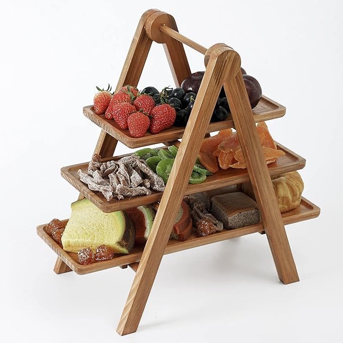 Tivamiko 3 Tier Serving Tray, Wood Serving Platter with Collapsible Stand for Picnic Party | Amazon (US)