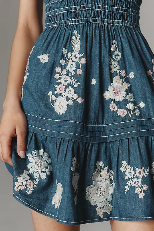 The Somerset Embroidered Denim Mini Dress | Anthropologie (US)