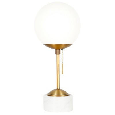 Hudson and Canal 17.75" Tall Table Lamp with Glass Shade Brass/ White Marble: Bedroom Accent, Pull Chain | Target