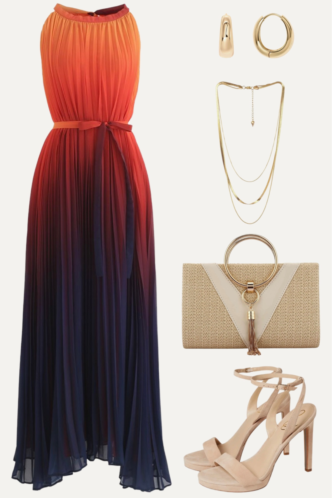 splendor of the sunset gradient pleated maxi dress