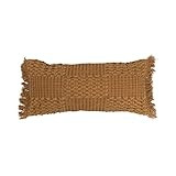 Creative Co-Op Woven Cotton Lumbar Fringe Pillow, 18" L x 8" W x 0" H, Brown | Amazon (US)
