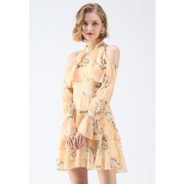 Gardenia Impress Cold-Shoulder Chiffon Dress | Chicwish
