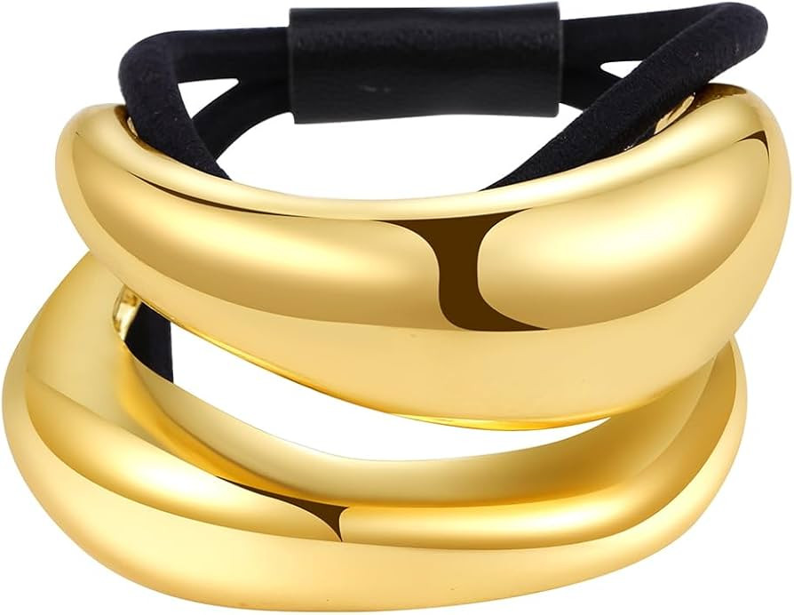 Gold Hair Cuffs for Ponytails Metal Elastic Pony Tails Hair Ties Cuffs for Women Geometric Irregu... | Amazon (US)