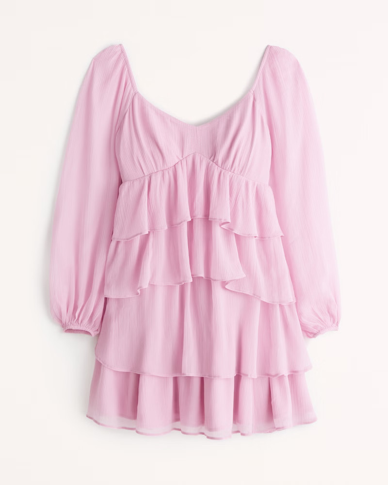Long-Sleeve Ruffle Tiered Mini Dress | Pink Dress Dresses | Abercrombie Dress | Budget Fashion  | Abercrombie & Fitch (US)