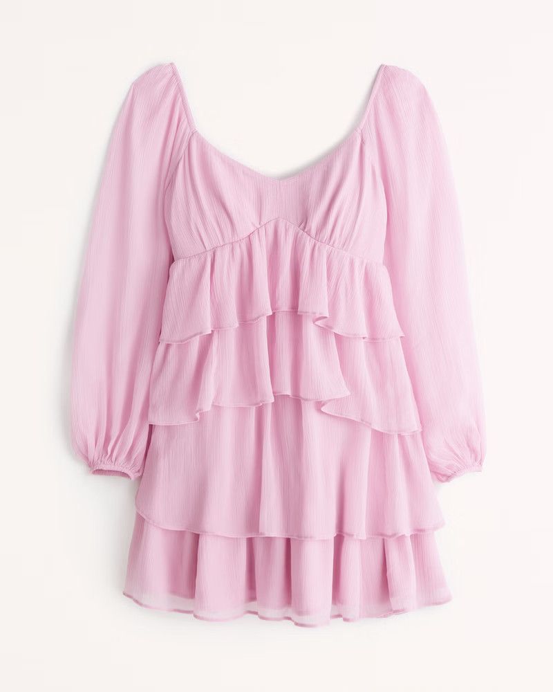 Long-Sleeve Ruffle Tiered Mini Dress | Pink Dress Dresses | Abercrombie Dress | Budget Fashion  | Abercrombie & Fitch (US)