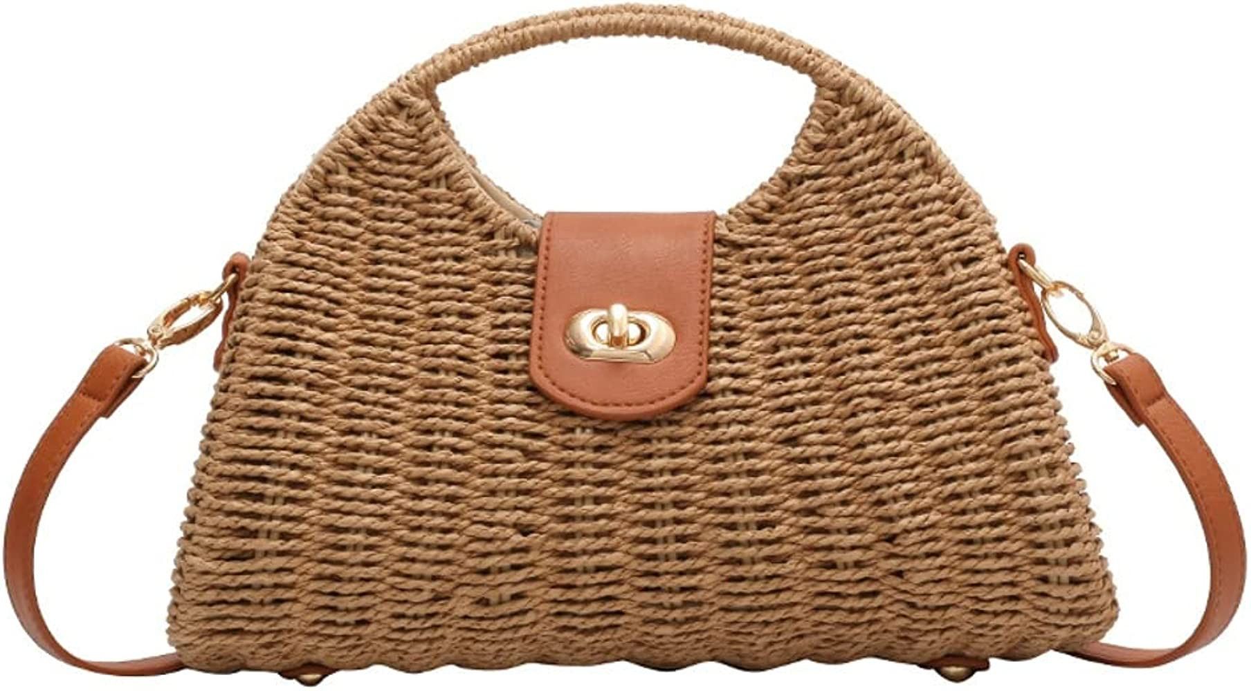 Ayliss Women Straw Crossbody Handbag Mini Purse Rattan Wallet Bag Summer  Beach Woven Pearl Straw Shoulder Bag Clutch (Black): Handbags