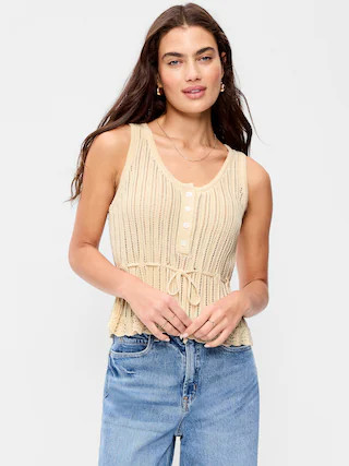 Seaside Cotton Pointelle Peplum Tank Top | Old Navy (US)