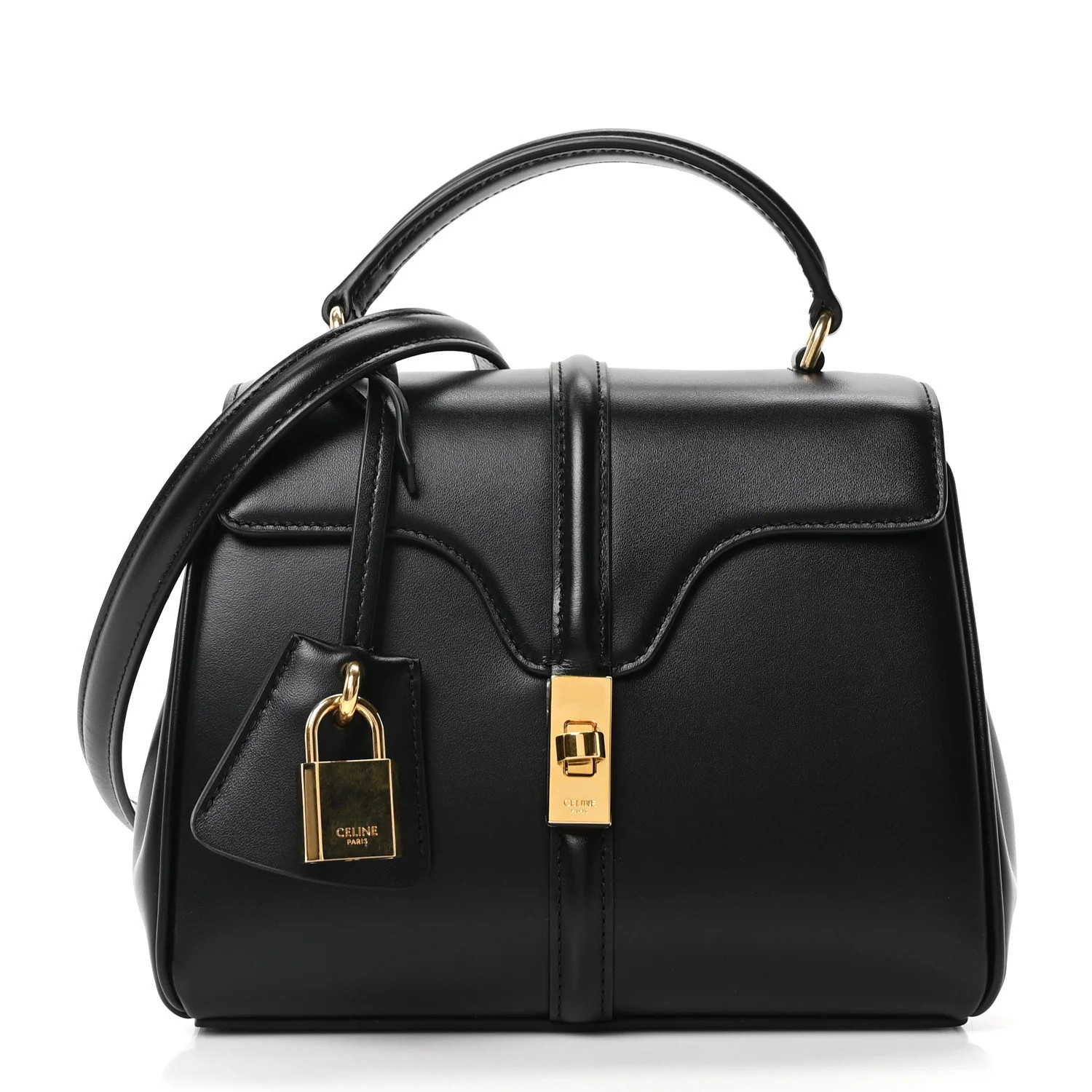 Satinated Calfskin Mini 16 Top Handle Bag Black | FASHIONPHILE (US)