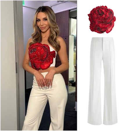 Scheana Shay’s Rose Appliqué Top and White Trousers @schenashay