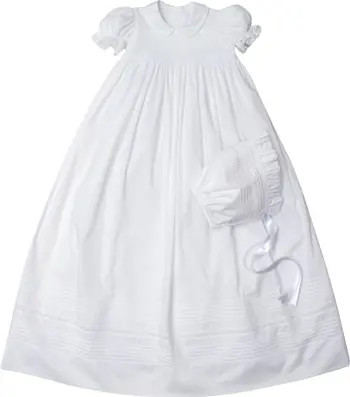 New Silene Cotton Christening Gown & Bonnet | Nordstrom