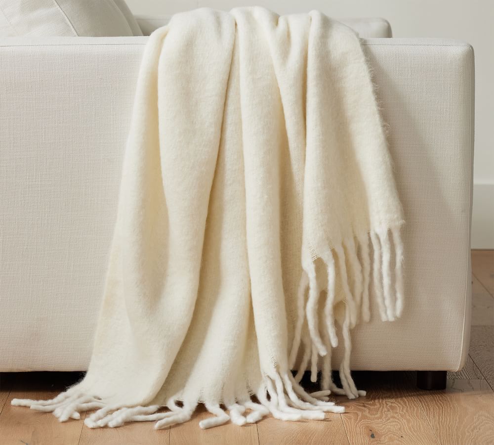 Hayes Twill Faux Mohair Throw, 50&amp;quot; x 60&amp;quot;, Ivory | Pottery Barn (US)