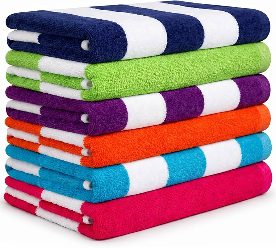 Beach Towels 6 Pack Large 30x60-100% Cotton Beach & Pool Towels Bulk Cabana Stripe - Quick Dry Ba... | Amazon (US)