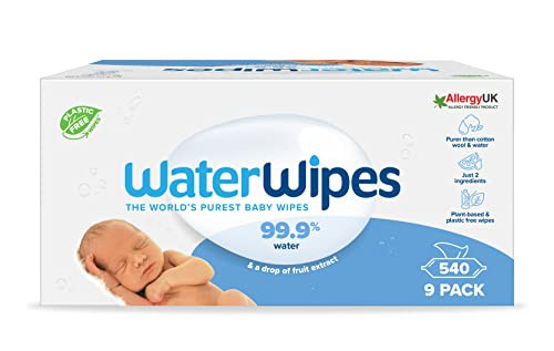 WaterWipes Baby Wipes 9x60 Pack Sensitive Newborn Biodegradable Unscented, 99.9% water (540 Wet Wipes), White (Packaging may vary) | Amazon (UK)